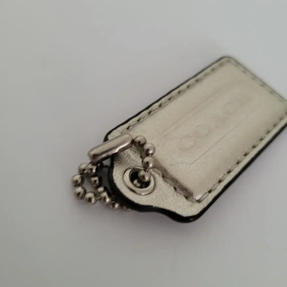 Coach Hang Tag Replacement Silver Metalic Leather Bag Charm‎ Keychain Large 2